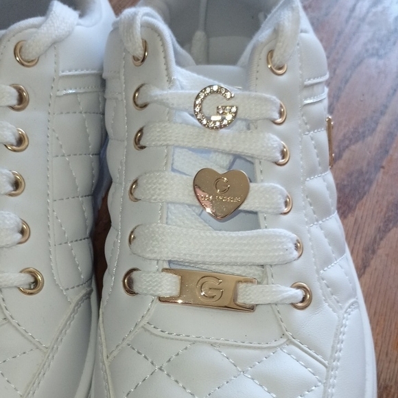 GBG Los Angeles Quilted White Sneakers with Gold Accents - Picture 2 of 6
